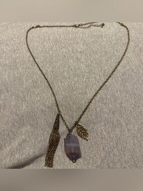 Gold-Tone Leaf & Amethyst Pendant Necklace - Women Jewelry